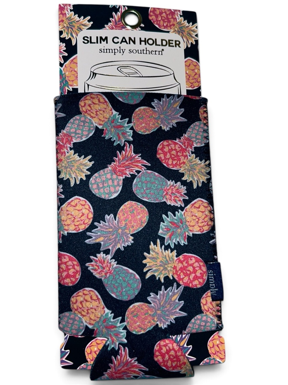 Simply Southern Navy Slim Can Holder with Multicolor Pineapples